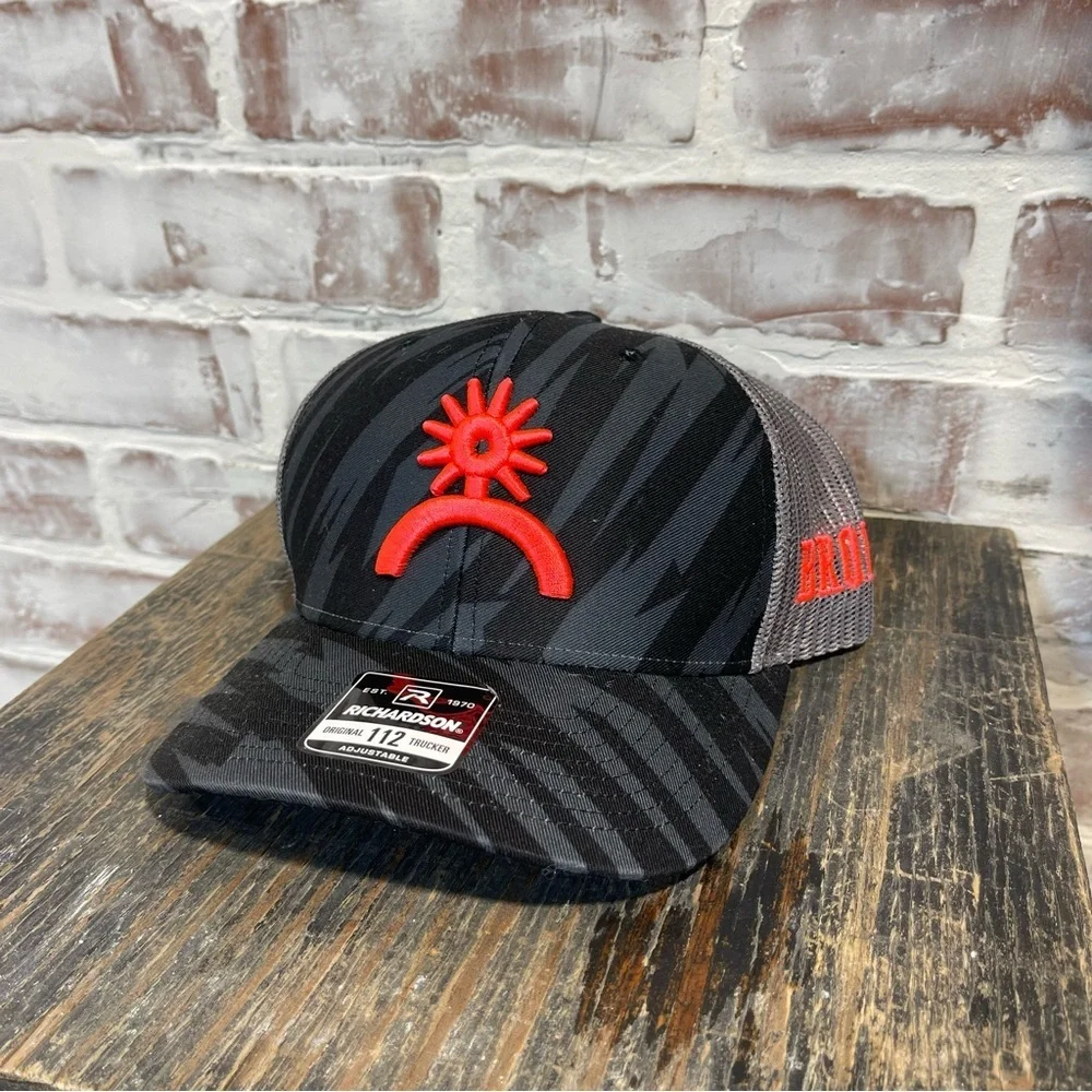 Black and Gray Trucker Hat with  spur and bronco Logo